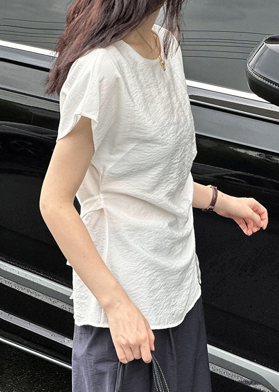 White Front Open Cotton Top O Neck Summer