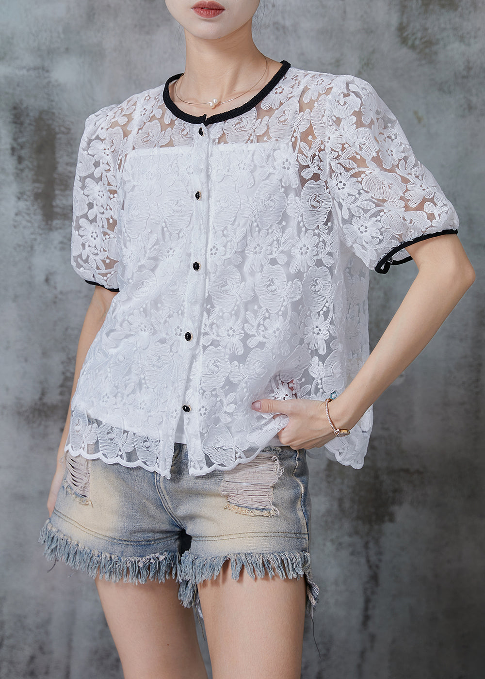 Diy White Embroidered Lace Shirt Top Summer