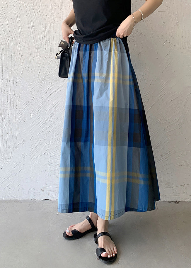 Blue Plaid Exra Large Hem Cotton Skirt Spring