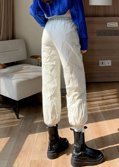 White Pockets Fine Cotton Filled Crop Pants Elastic Waist