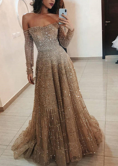 New Cold Shoulder Slash Neck Long Sleeve Dress