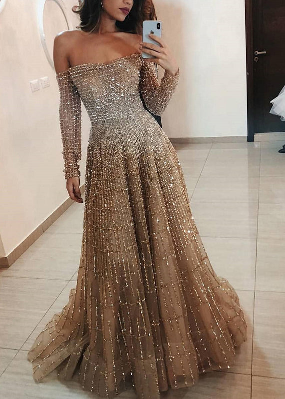 New Cold Shoulder Slash Neck Long Sleeve Dress