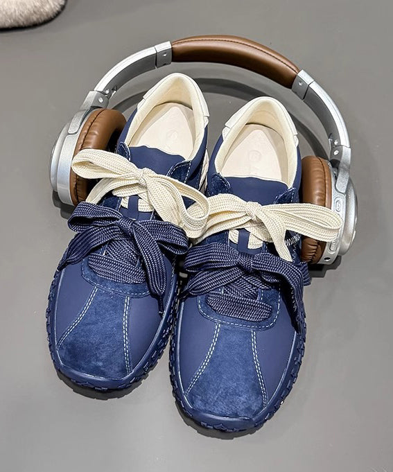 Comfy Navy Lace Up Splicing Platform Shoes
