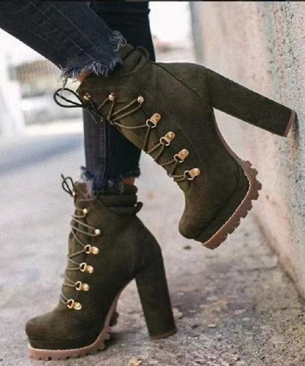 Mulberry High Heel Suede Boutique Splicing Cross Strap Boots