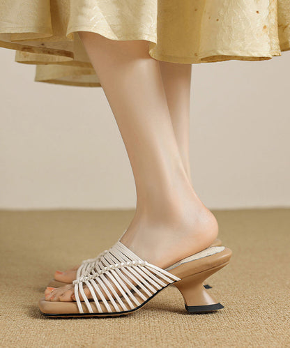 Beige Wedge Faux Leather Splicing Slide Sandals