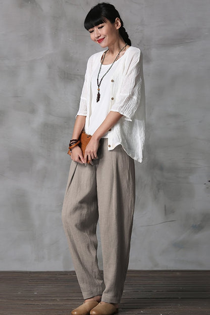 Long Cotton Linen Pencil Pants Loose Turnip Pants