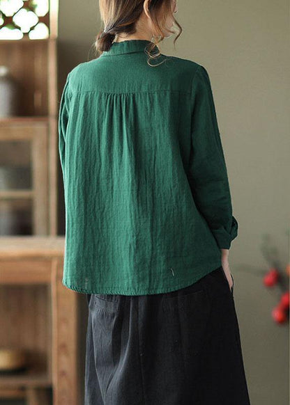 Greenpeter Pan Collar Button Fall Asymmetrical Design Top Long Sleeve