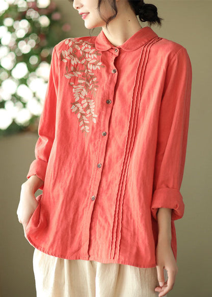 White Peter Pan Collar Embroidered Cotton Blouse Top Spring