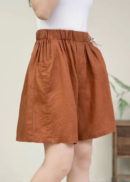 Orange Oversized Elastic Waist Cotton Pants Shorts Summer