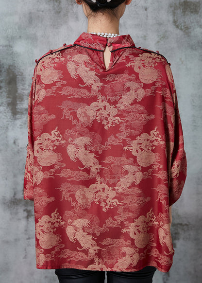 Red Print Chiffon Shirt Top Spring