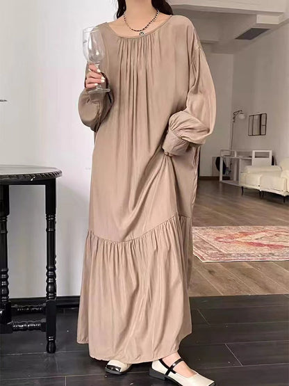 Silk Lantern Sleeve Long Dress