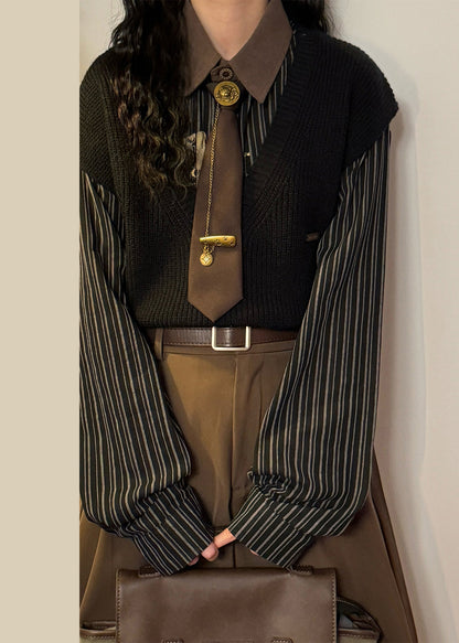 Black Cozy Knit Vest V Neck Spring