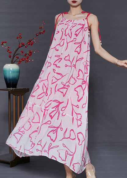 Pink Cold Shoulder Print Chiffoncotton Summer Dress