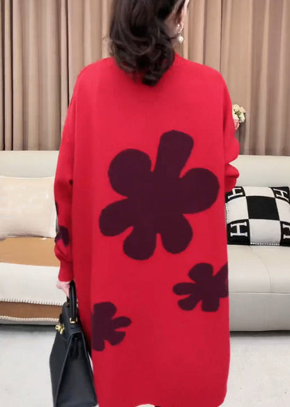 Red Turtleneck Cozy Knit Sweater Dress Winter