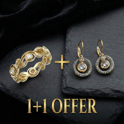 1+1 Offer: Zirconia Ivy Golden Ring + Zirconia & Gold Earrings