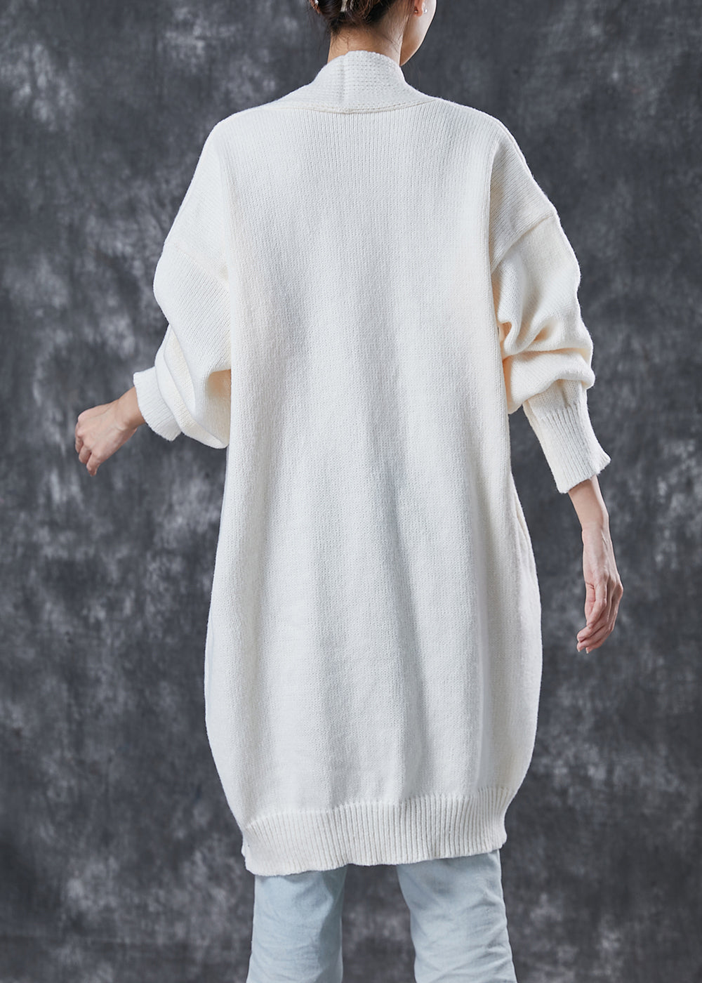 White Oversized Chinese Button Knit Cardigans Spring