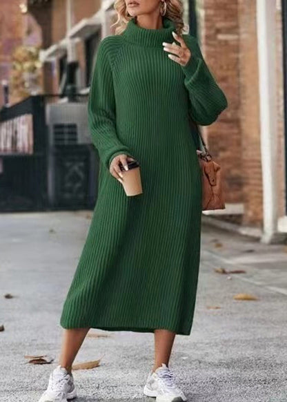 Beige Hign Neck Long Knit Dress Winter