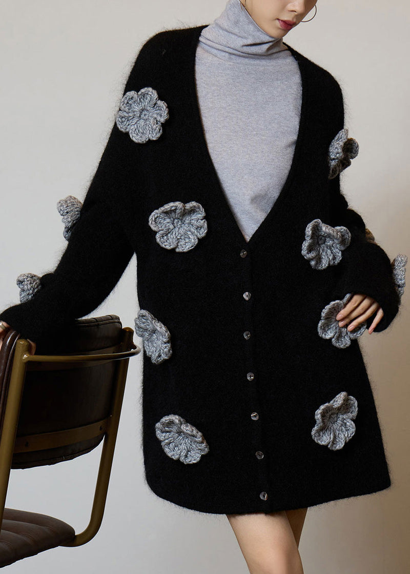 Boutique Black V Neck Button Knit Cardigans Fall