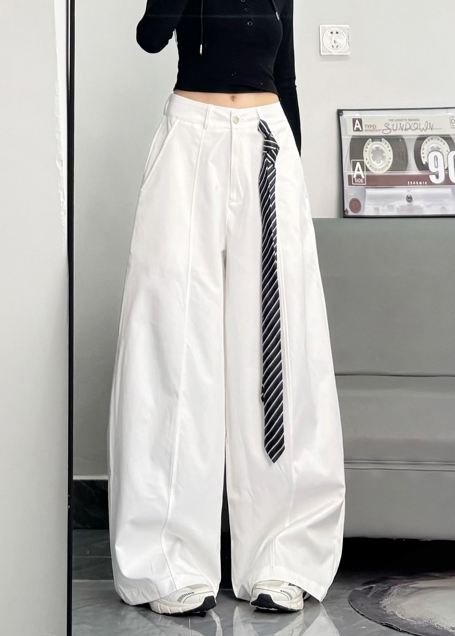 Black Oversized Cotton Wide Leg Pants Trousers Spring