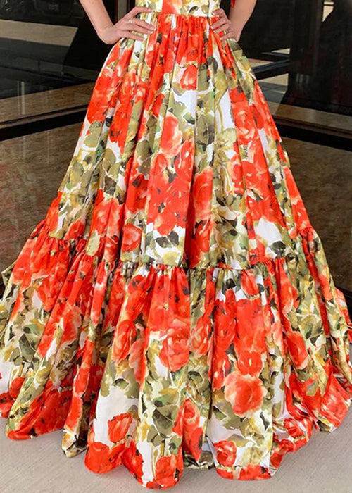 Novelty Red Print Bow Cotton Spaghetti Strap Dress Sleeveless