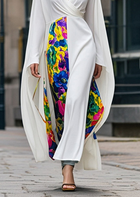 Diy White Asymmetrical Patchwork Chiffon Maxi Dresses Fall