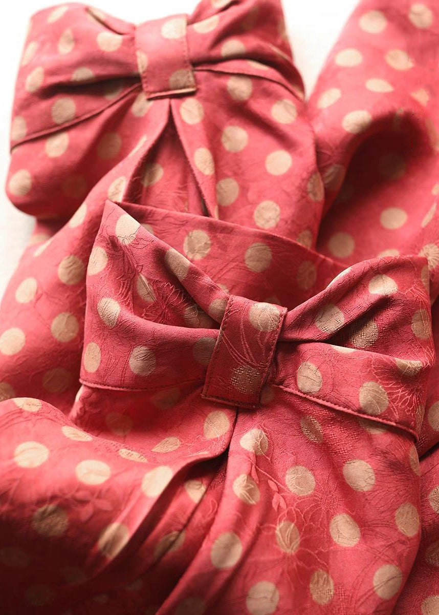 Red O-neck Dot Silk T Shirt Half Sleeve