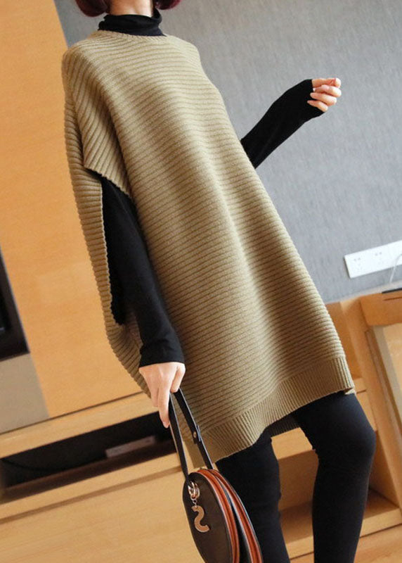 French Light Green O-neck Patchwork Fall Knit Vest