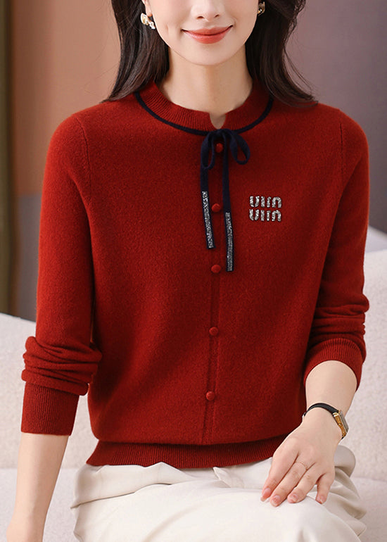 Simple Red Button Thick Woolen Sweater Long Sleeve