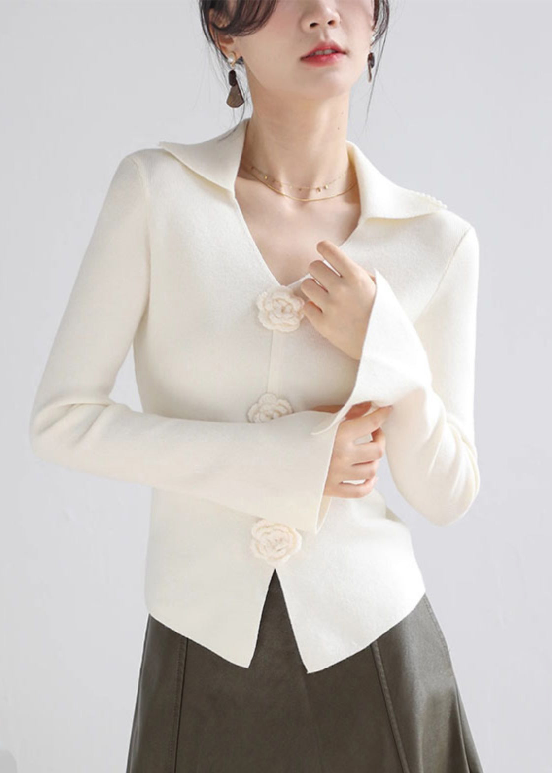 Style Red V Neck Slim Fit Knit Sweater Spring