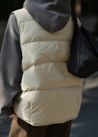 Khaki Green Zip Up Pockets Patchwork Duck Down Vest Sleeveless