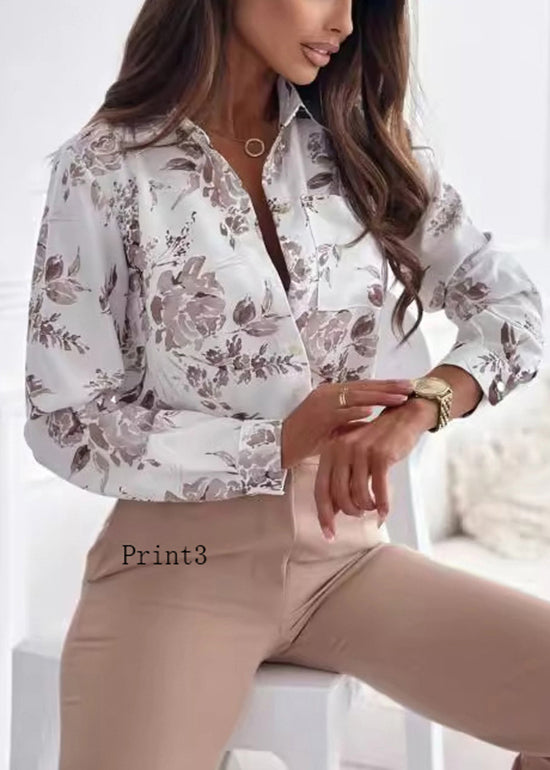 Simple Style Peter Pan Collar Print Cotton Blouses Fall