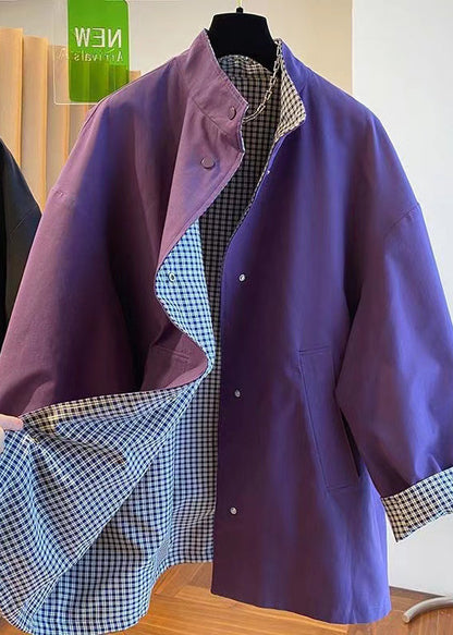 Purple Stand Collar Wear on Both Sides Cotton Jacket Fall