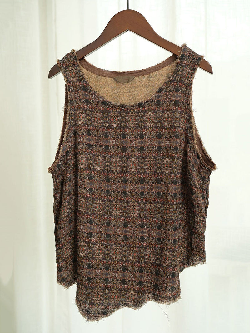 Retro Worn Irregular Hem Geometric Vest