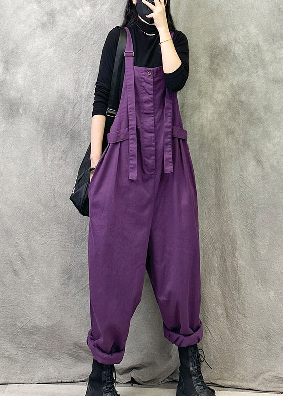 Coffee Pockets Patchwork Cotton Strap Pants Summer