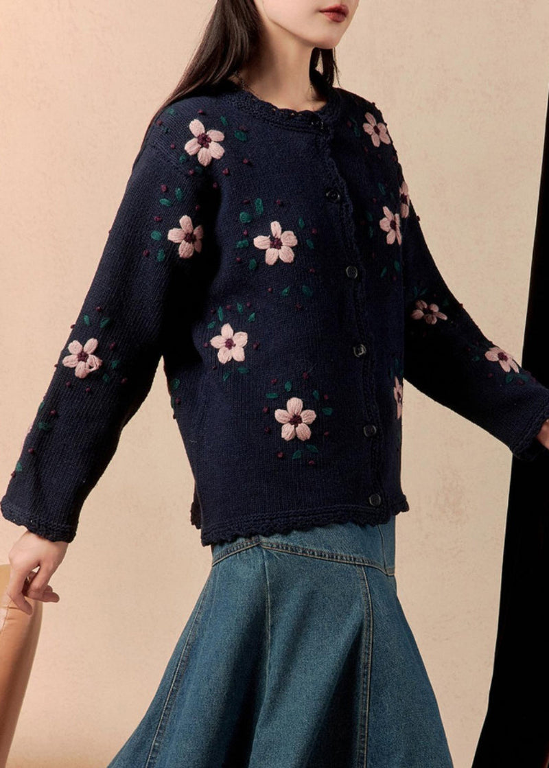 Loose Navy Button Cozy Knit Coats Winter