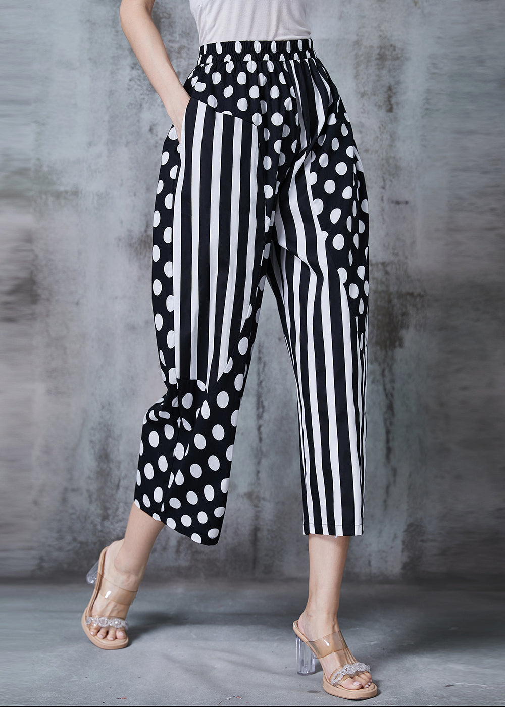 Black Asymmetrical Patchwork Cotton Harem Pants Summer