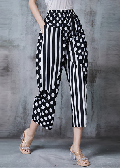 Black Asymmetrical Patchwork Cotton Harem Pants Summer