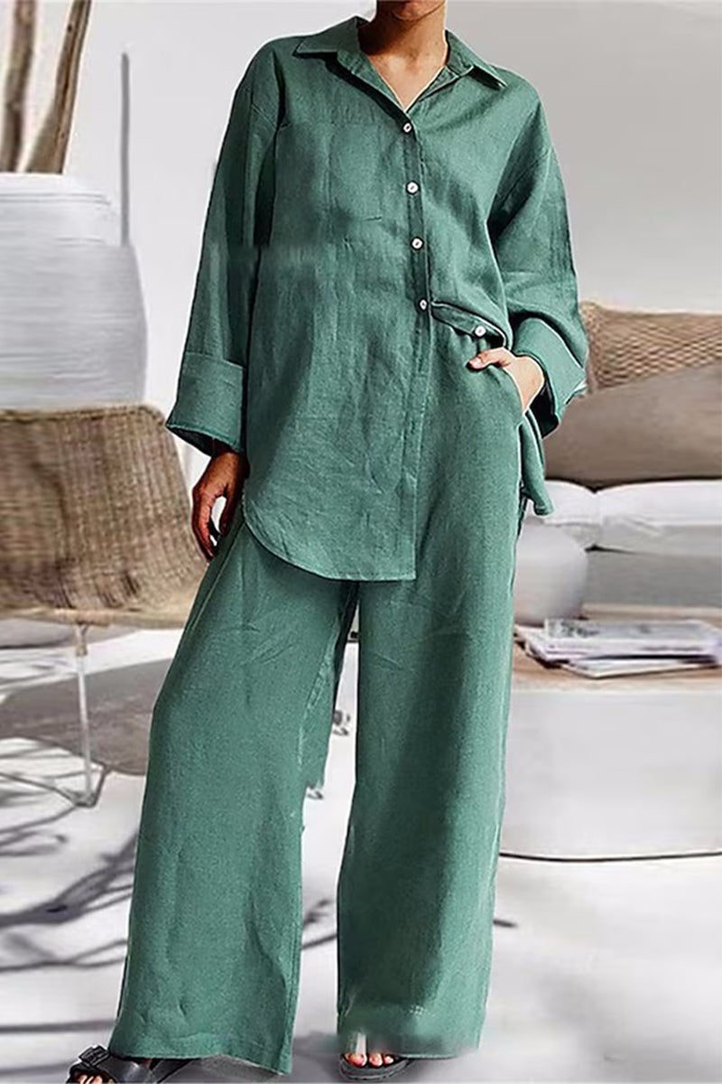 Simplicity Pocket Turndown Collar Long Sleeve Two Pieces(8 Colors)