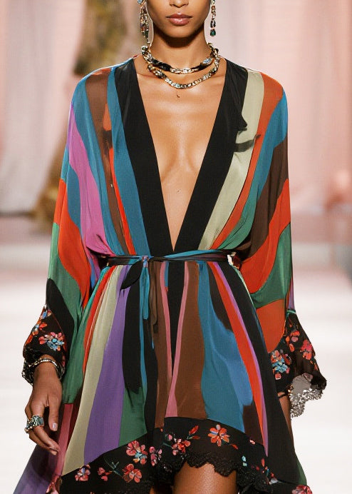 Print Exra Large Hem Draping Chiffon Tunic Cardigan Summer