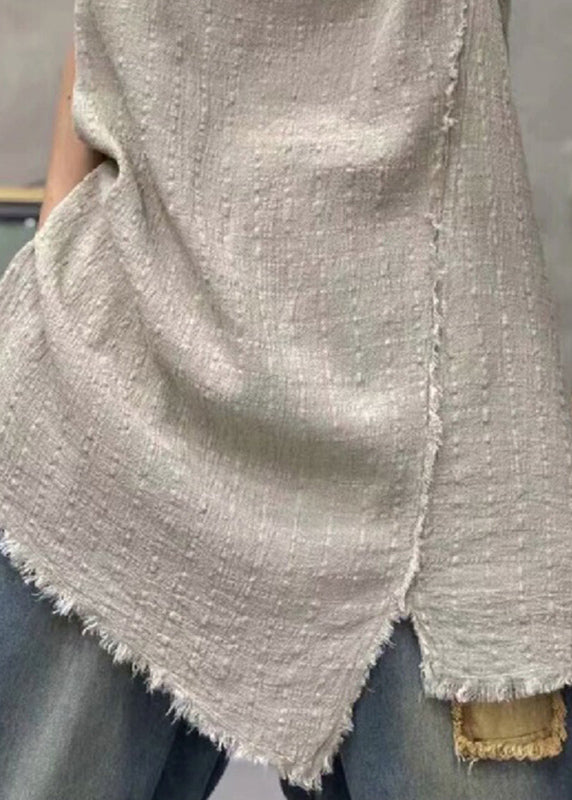 Light Khaki Asymmetrical Linen Waistcoat Sleeveless