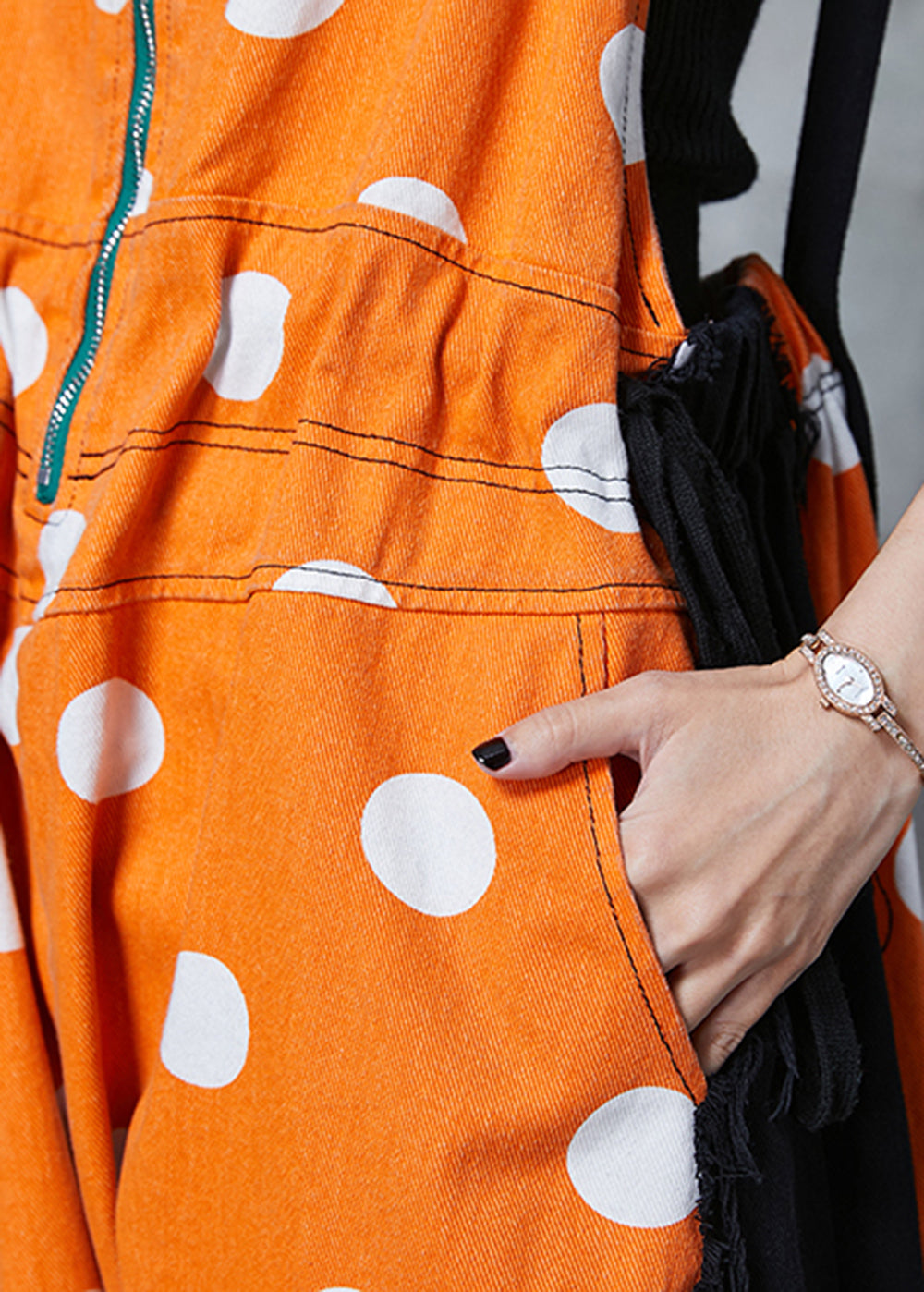 Orange Zip Up Patchwork Cotton Jumpsuits Summer