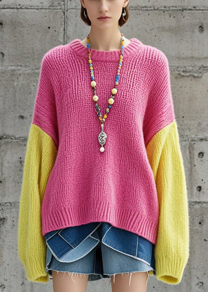 Diy Rose Oversized Patchwork Thick Knit Sweater Tops Fall