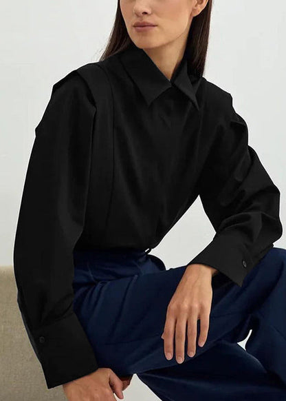 Modern White Peter Pan Collar Patchwork Cotton Shirts Tops Spring