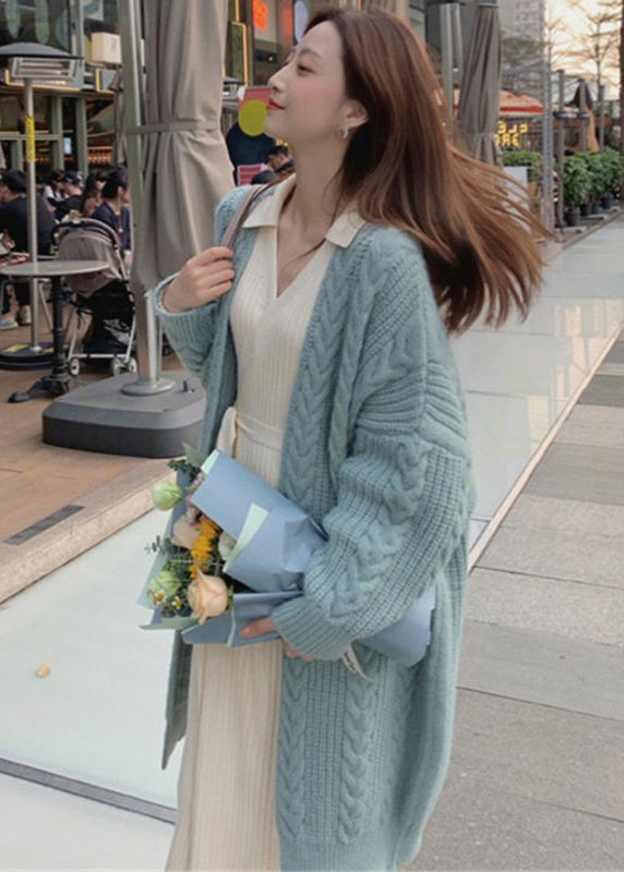 Blue V Neck Cozy Long Knit Cardigan Spring
