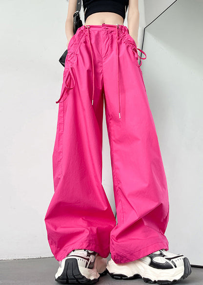Rose High Waist Pockets Drawstring Straight Pants