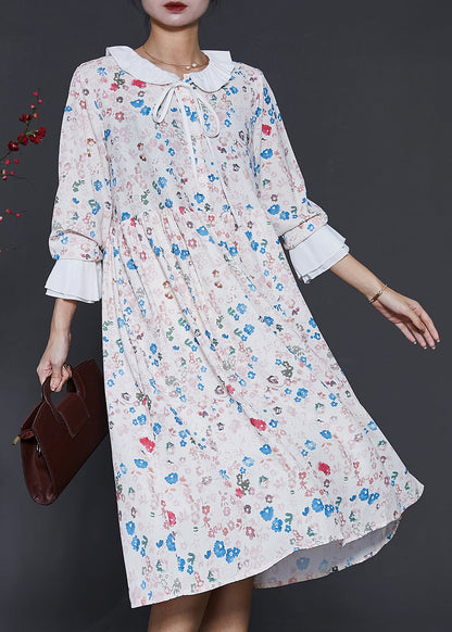 Apricot Peter Pan Collar Print Cotton Dresses Spring