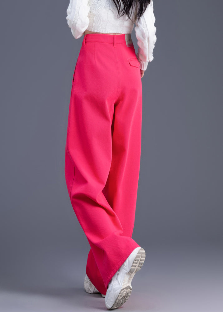 Pink High Waist Cotton Straight Pants Spring