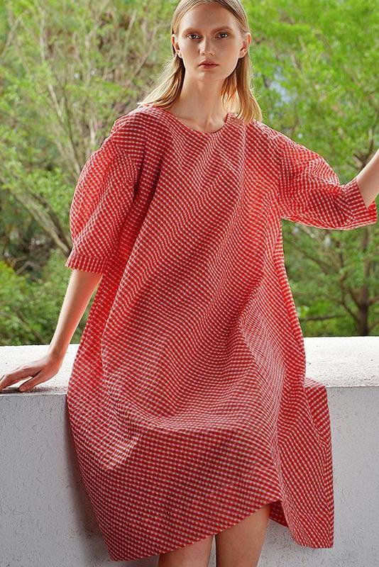 Limited Stock- Plaid Round Neck Midi Dress