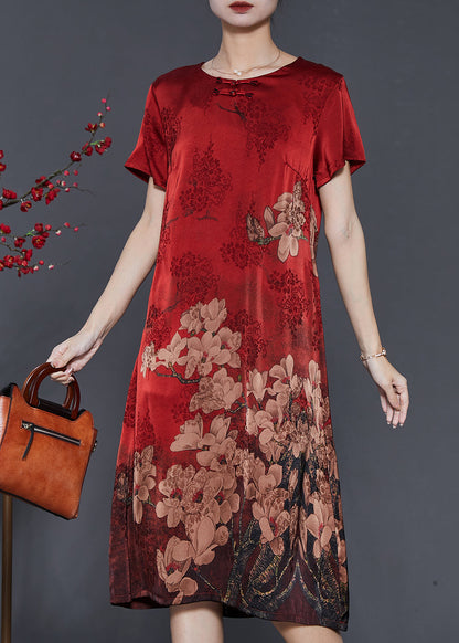 Mulberry Print Silk Oriental Dresses Summer