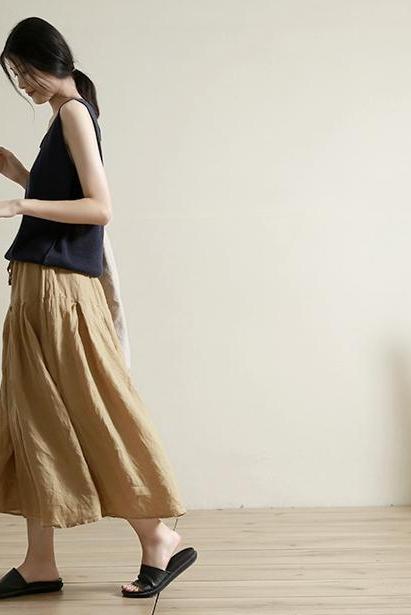 Khaki Linen Wide-leg Pants Summer Loose Trousers